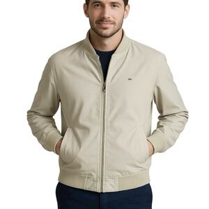 LACOSTE Men’s Vintage Reversible Bomber Zip Up Jacket Ivory Cream Plaid Large